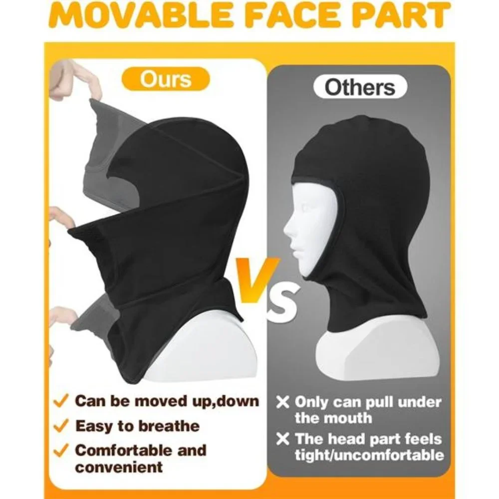 Kids Breathable Balaclava Ski Mask Movable Face Part, Black